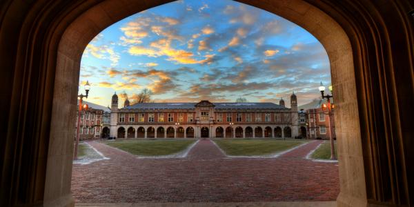 View of Brookings Quadrangle at sunset